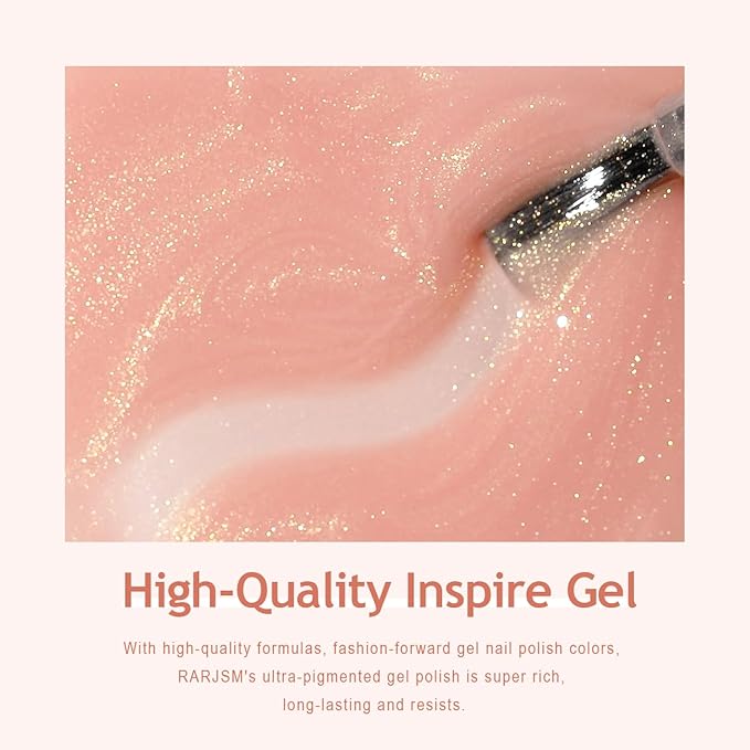 RARJSM Nude Glitter Gel Nail Polish Sheer Orange Pink Gold Shimmery Milky Jelly Gel Polish Neutral Color Skin Tone 15ml Sparkle Pigments Gel Soak off UV LED Cured for Home Salon DIY Nail Art