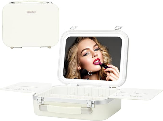 Travel Makeup Train Case With LED Lights, 3 Brightness Adjustable Portable Makeup Organizer, Professional Adjustable Divider Storage Waterproof Makeup Train Case Accessories and Toolboxes