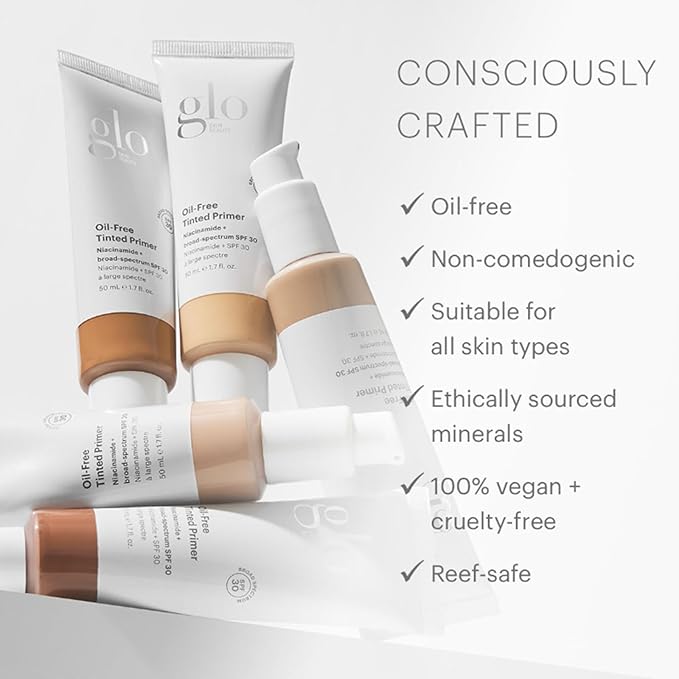 Glo Skin Beauty Oil-Free Tinted Primer SPF 30 - Mineral Makeup for Face, 4-in-1 Foundation Primer, Sheer Coverage, Skincare & Sunscreen With Broad Spectrum UVA/UVB Protection (Medium), 1.7 Fl Oz