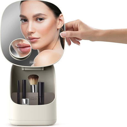 Joseph Joseph Viva Makeup Cosmetic Storage Organizer, Large with Mirror, Shell