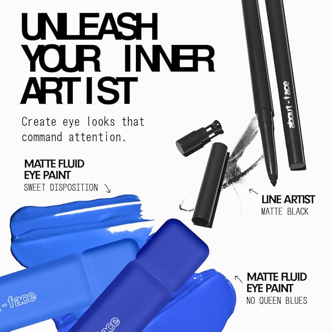 about-face Matte Fluid Eye Paint No Queens Blues– High-Pigment Liquid Eyeshadow, Long-Lasting, No-Budge Matte Finish, Vegan & Cruelty-Free (Primary Blue)