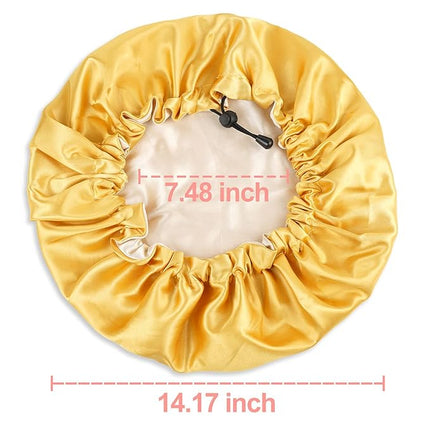 CHORHA Satin Sleep Cap, Double-Sided Adjustable Bonnet Cap (Yellow)