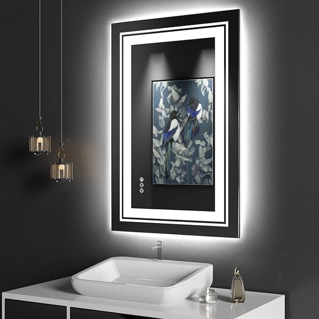 LED Bathroom Mirror, 24"x36" with Front and Backlit, Anti-Fog, Bathroom Vanity Mirror for Wall, Memory Function, Stepless Dimmable, Tempered Glass (Horizontal/Vertical)