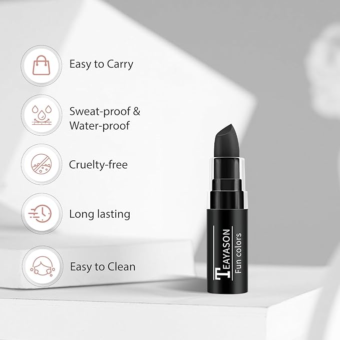 Black Face Body Paint Stick, Matte Lipstick, Football Baseball Eye Stick Pen, Long Lasting Makeup for Halloween Zombie Clown Vampire Skeleton Skull Joker Cosplay