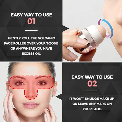 Korean Beauty Oil-Absorbing Volcanic Face Roller, Portable and Reusable Skincare Tool for Oily Skin, Shine Control, Oil Absorber tool for Face (Black)