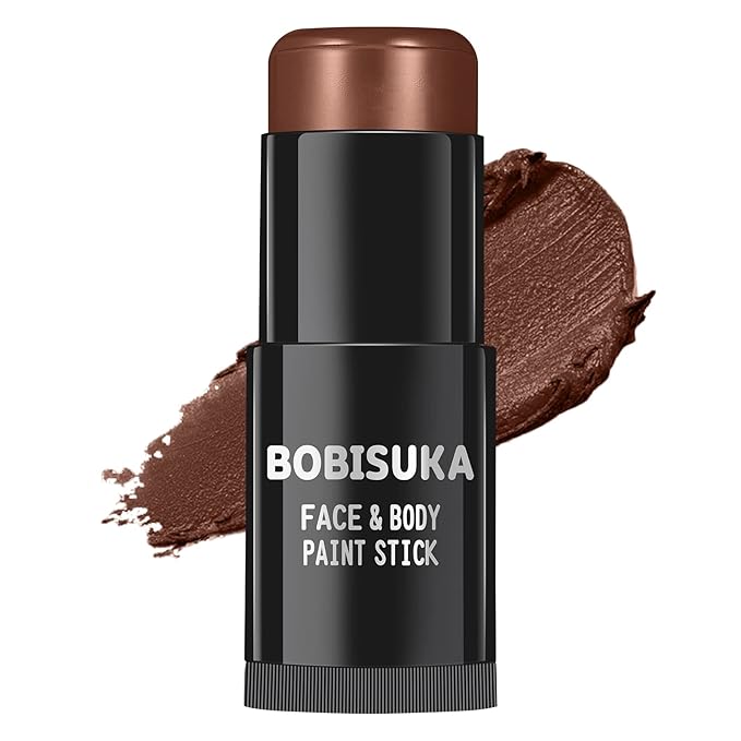BOBISUKA Brown Face and Body Paint Stick, Chocolate Brown Eye Black Stick for Sports, Waterproof Oil-based Painting Kit for Halloween SFX Camo Cosplay Special Effects Costume Parties Makeup