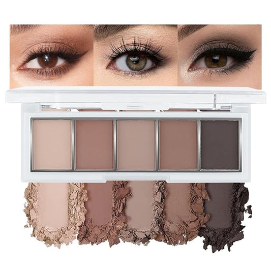 5 Color Eye Shadow Palette Makeup, Nude Coffee Brown Dark Brown Black, Velvety Matte Finish, Highly Pigmented Make up Eyeshadow Palette, Long Lasting Waterproof, Neutral Daily Eye Makeup 06#