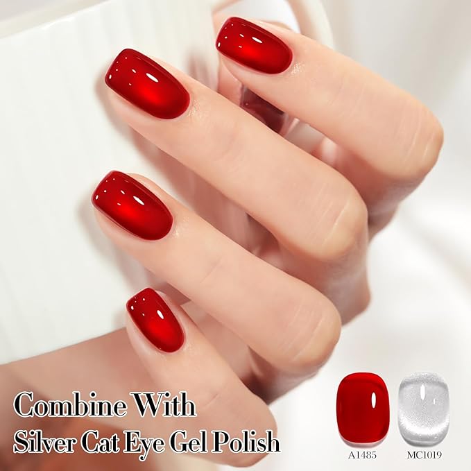 Double Rhythm 0.50 OZ Translucent Gel Polish Same Color Same Bottle Sheer Pastel Neutral Natural Milky 15 ML Jelly UV Nail Art DIY at Home (Burgundy Red-A1485)