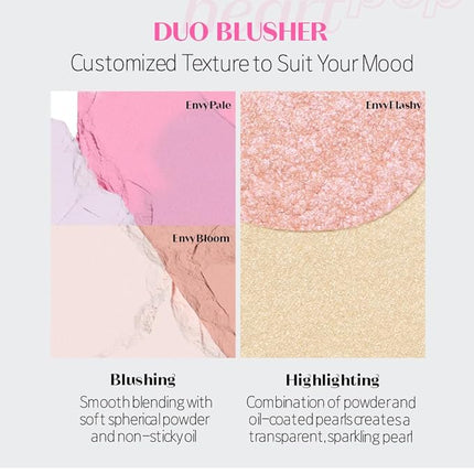 ETUDE Heart Pop Duo Blush, Pink & Purple Cheek Colors, Natural Glow & Glossy Finish, Lightweight Layering Formula, Korean Makeup Artist Collab, Compact 0.2 oz – Embipale