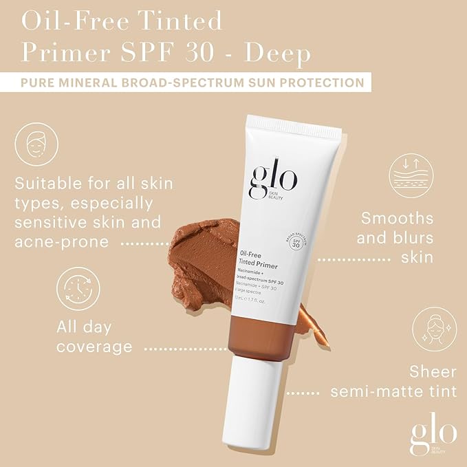 Glo Skin Beauty Oil-Free Tinted Primer SPF 30, (Deep) 1.7 oz - Mineral Makeup for Face, 4-in-1 Foundation Primer, Sheer Coverage, Skincare & Sunscreen With Broad Spectrum UVA/UVB Protection