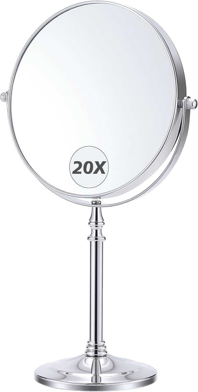 MIYADIVA Magnifying Mirror 20x, Double Sided 1X & 20X Magnifying Mirror on Stand, Large Tabletop Magnified Vanity Mirror, Magnified Mirrors with 360°Rotation for Bathroom or Bedroom,8 Inches