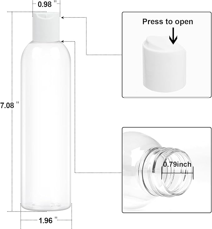 30 Pack 8 oz Clear Plastic Bottles with White Disc Caps Refillable Empty Squeeze Containers Cosmetic Bottles for Toiletries Conditioner Shampoo Lotions Gels