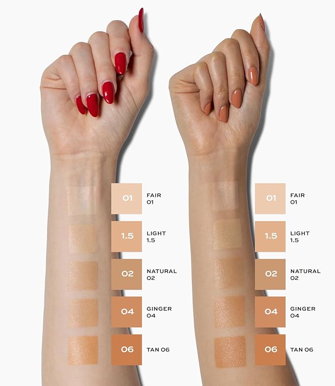 MAKE Beauty Diffusion Dew Skin Tint. Sheer to Medium Coverage Radiant Finish. Blurring, Smoothing, and Brightening for Glowing Complexion. Enhanced with Niacinamide and Adenosine. Amber 10