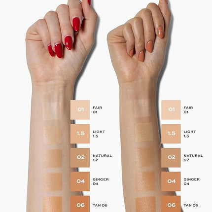 MAKE Beauty Diffusion Dew Skin Tint. Sheer to Medium Coverage Radiant Finish. Blurring, Smoothing, and Brightening for Glowing Complexion. Enhanced with Niacinamide and Adenosine. Espresso 20