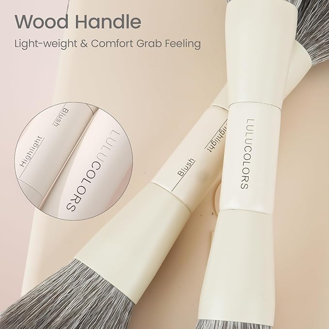 13-in-1 Dual-Ended Makeup Brush Set with Sponge & Travel Case – 7 Multi-Functional Brushes for Face & Eyes – Soft Bristles, Wooden Handles – Available in Cream, Green, or Pink (Cream White)