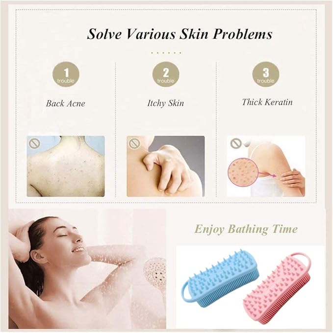 2Pack Dual Sided Silicone Body Scrubber for Exfoliating, Shower and Scalp Massage, 2 in 1 Bath & Shampoo Brush,Soft Exfoliating Body Shower Scrubber Brush (Pink&Blue)