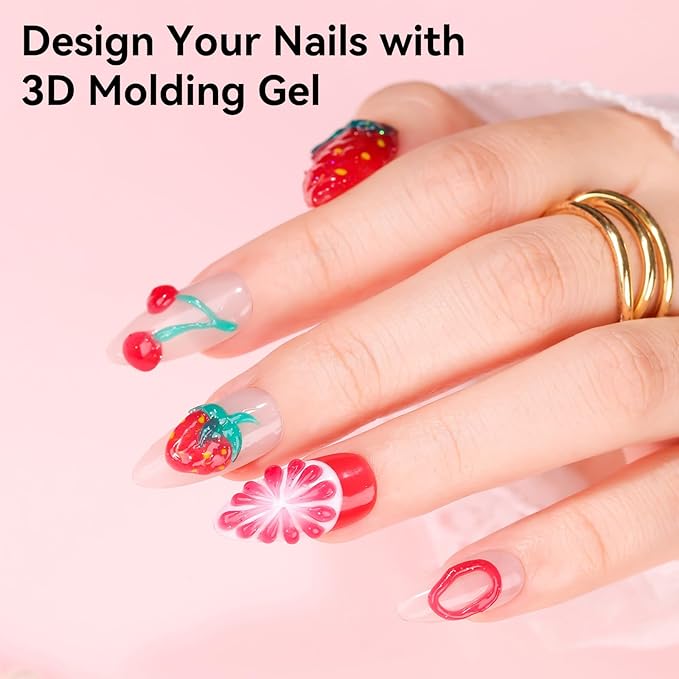 Makartt 3D Gel Nail Art: 3D Sculpting Gel for Nail Art Design 15ml 3 in 1 No Wipe Gel Polish for Drawing Carving Nails Gel, Molding Embossed Gels for Nail Decoration DIY Manicure - Glistening Cheer
