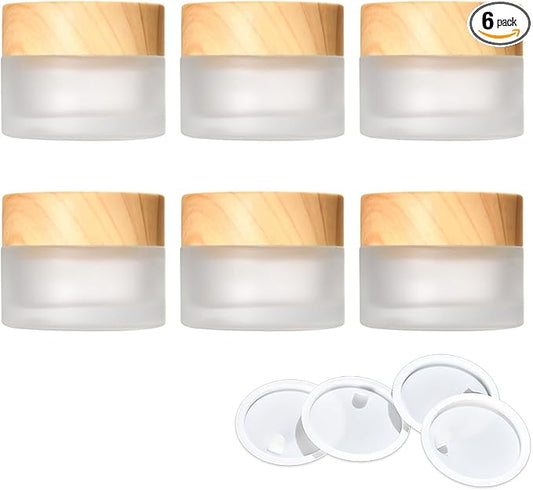 6pcs Glass Cosmetic Containers, Frosted Glass Bottle，Portable Cosmetic Container with lids，Reusable Small Empty Bottle for Lotion Cream Scrub（10ml）