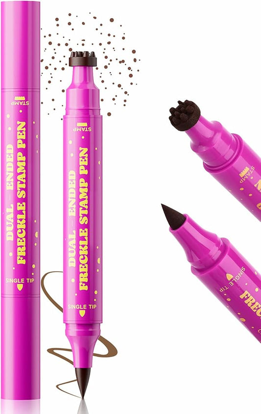 3-in-1 Freckle Pen Stamp & Eyeliner, Dual Ended Liquid Freckles Pencil for Natural Lifelike Faux Freckle, Waterproof Long Lasting Quick Dry, Sunkissed Makeup, 02 Mousy Brown
