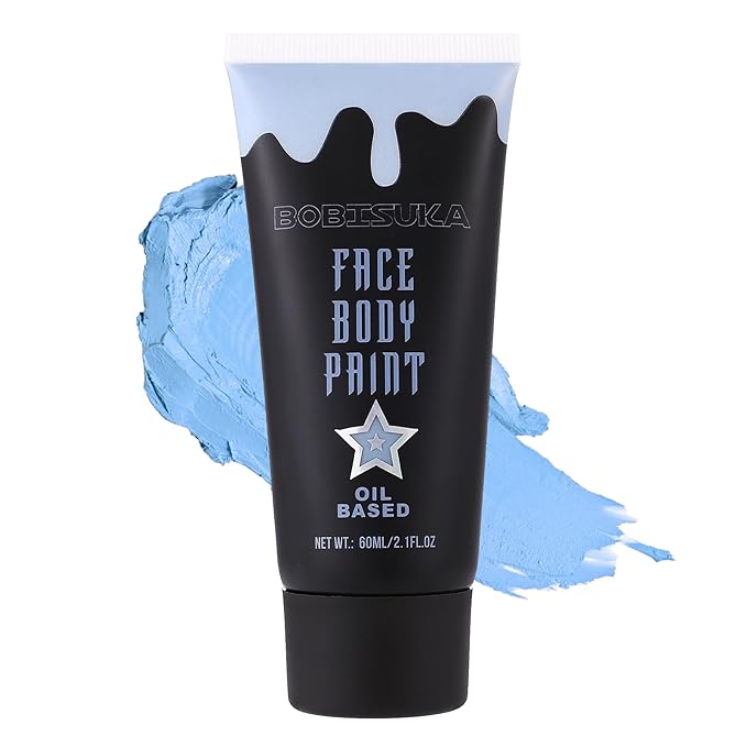Light Blue Face Body Paint, Oil-based Face Painting Kit for Kids Adlut, Facepaint for Halloween Dead Bride Ice Queen Costume, Cosplay, Parties, Stage, Theater, SFX Special Effect Makeup（2.1 Fl.oz）