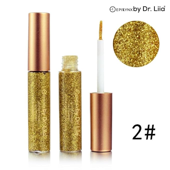Hypoallergenic Eyeliner, Glitter Liquid Eyeliner I Gluten Free and Vegan for Sensitive Skin (2: Yellow Gold) by Dr. Liia Long