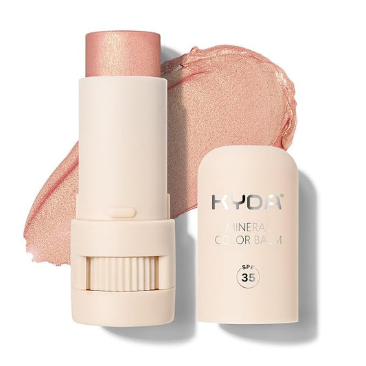 KYDA Mineral Color Balm, SPF 35, Buildable Shimmer Color for Lip and Cheek, Natural Shimmer Cream Blush Stick, Lightweight Blendable, Multiuse Makeup Balm, SHY