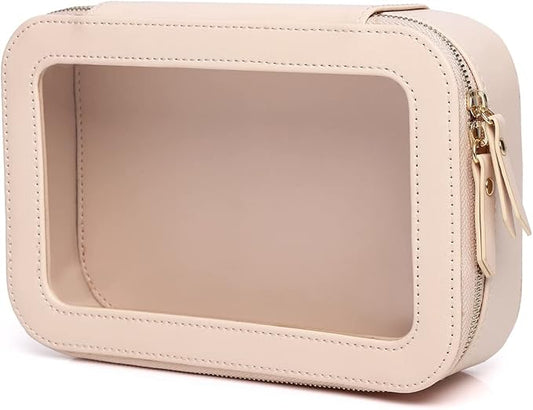 Pinkmik Clear Makeup Bag Transparent Travel Case for Cosmetics and Toiletries Women's Clear Car Bag with Zipper (Pink, Small)