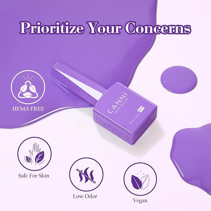 CANNI Purple Gel Nail Polish Set – 6 Colors 9ML Violet, Dark Purple, Lavender, Pastel Pink – Soak Off UV LED Nail Gel Kit for DIY Art, Summer Manicure, Home or Salon Use