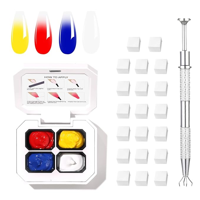 Finger Secret 4 Colors Set Ombre Pat Gel Nail Polish,Sponge Patting Gradient Painting Gel for Nail Art DIY can be Painted,Flower Painted in Salon or Home Use