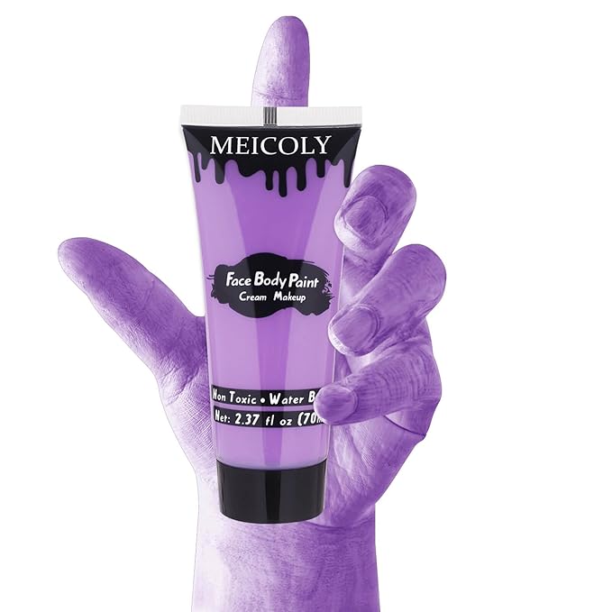 MEICOLY Cream Light Purple Face Body Paint,2.37Oz Large Tube Water Based Full Body Paint for Adults and Kids,Lavender Violet Face Paint for Halloween Stage SFX Special Effects Ursula Cosplay Makeup