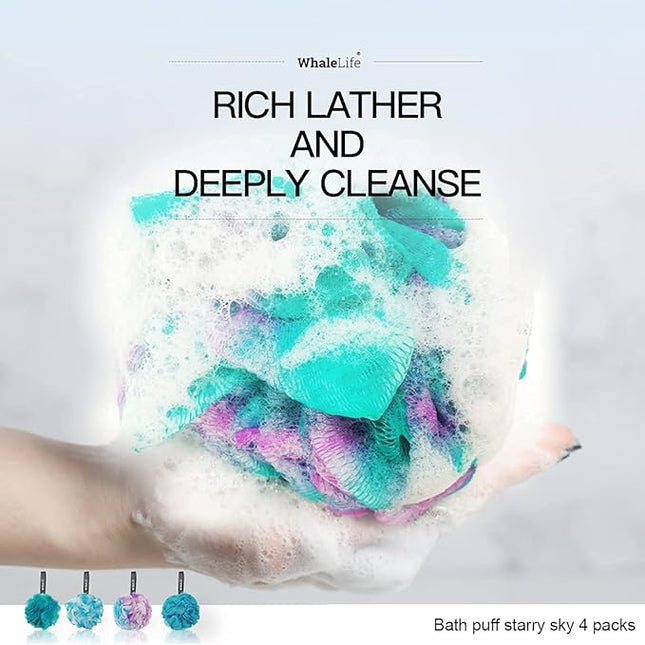 Loofah Sponge Bath Sponge for Women Men 4 Pack (Blue Conbine)