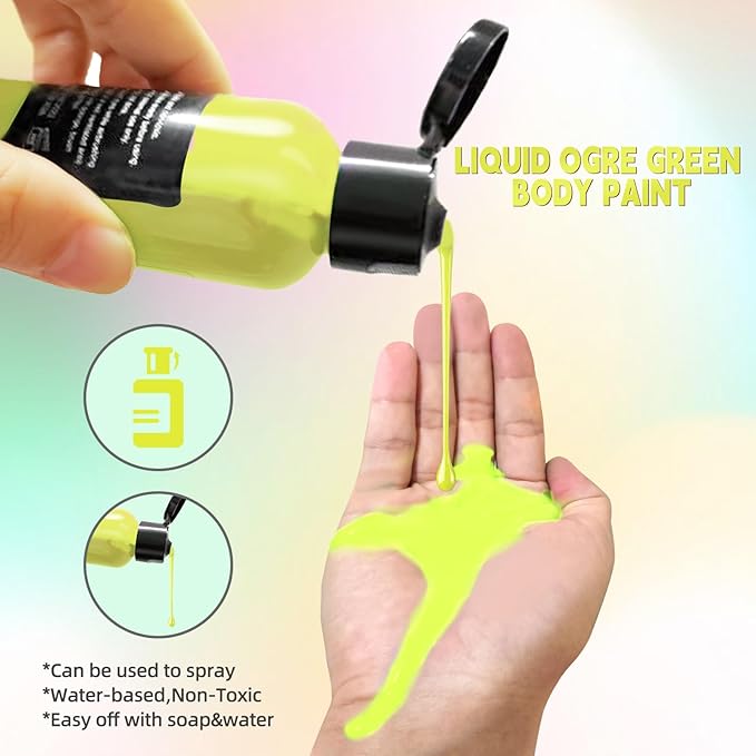 Go Ho Ogre Green Face Body Paint,Ogre Green Makeup Water Based Face Paint and Body Paint for Airbrush Makeup Special FX, Cosplay, and Halloween Make up