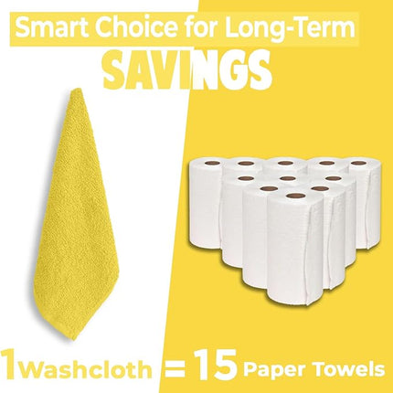 DAN RIVER 24 Pack Wash Cloths for Showering [12x12] - 100% Cotton Washcloths Premium Quality Flannel Face Cloths for Bathroom, Highly Absorbent and Soft Feel Wash Clothes, Yellow