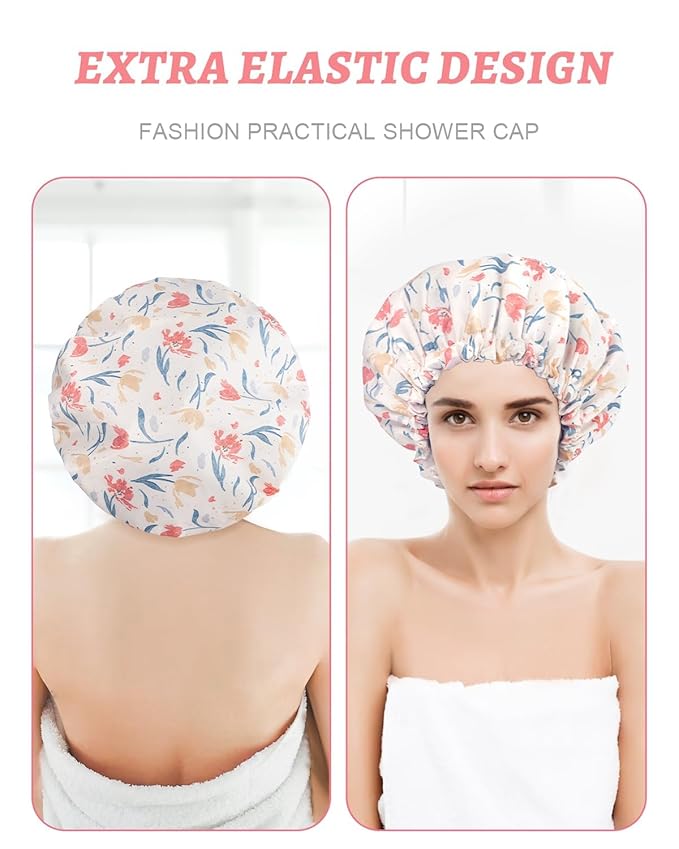 Aquior Shower Caps, Double Layer Waterproof Shower Cap for Women, Reusable Large Shower Cap for all Hair Lengths with EVA Lining, Soft Bath Shower Caps