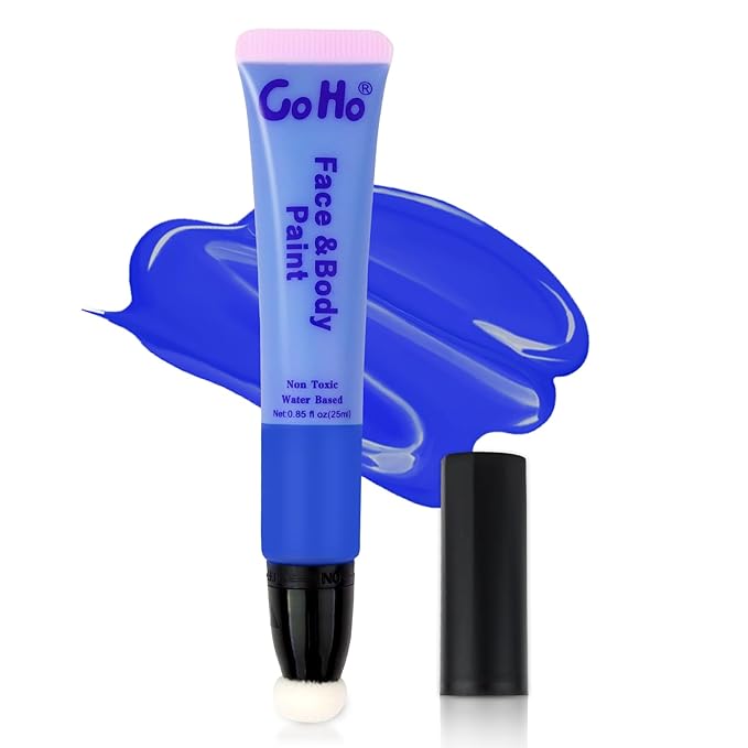 Go Ho Royal Blue Face Paint Washable,Water Based Cream Blue Face Body Paint,Halloween Cosplay SFX Smurf Mystique Avatar Clown Makeup,Highly Pigmented,Smooth and Safe for Skin