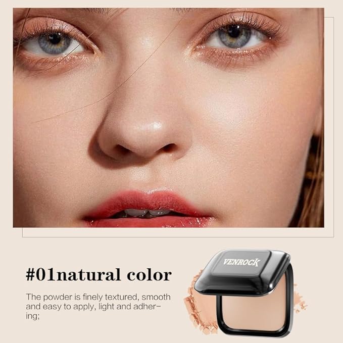 Venrock Soft Velvet Pressed Powder Long-lasting oil control,Natural lightweight finish,Gentle and non-irritating Brightens skin tone Quick touch-ups,Blurs pores,Concealing (01#Natural, 0.23 oz)