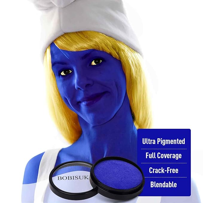 BOBISUKA Dark Blue Face Body Paint, Water-Based Face Painting Kit & Body Paints, Kids Adults Facepaint for Halloween Avatar Mystique Nebula Yondu Smurf Makeup Costume Cosplay Party Theater & Film