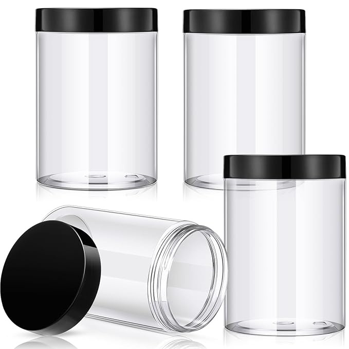 Patelai 4 Pieces Round Wide-mouth Leak Proof Plastic Container Jars with Lids for Travel Storage Makeup Beauty Products Face Creams Oils Salves Ointments DIY Making(12 Ounce,Black)