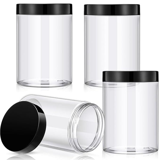 Patelai 4 Pieces Round Wide-mouth Leak Proof Plastic Container Jars with Lids for Travel Storage Makeup Beauty Products Face Creams Oils Salves Ointments DIY Making(12 Ounce,Black)