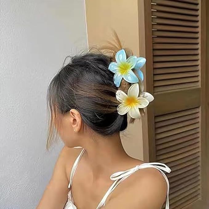 6Pack Plumeria Flower Hair Clips for Women - Gradient Big Flower Acrylic Hair Clip Sweet Hairpins Hair Clips Crab Clamps Barrettes Hawaiian Non-Slip Fashion Beach Hair Accessories