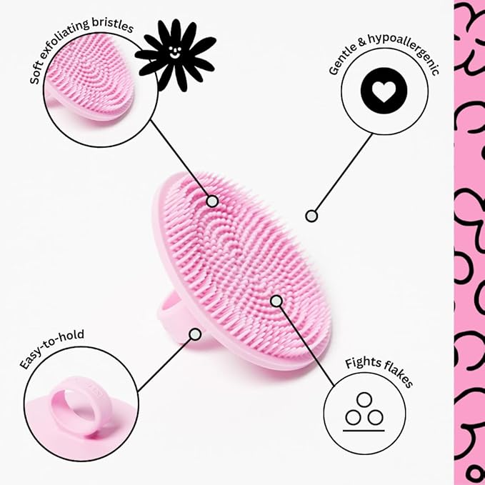 Boie USA Face Scrubber - Handheld Facial Tool, Deep Cleansing Exfoliating Facial Brush. Fights Acne with Gentle, Silicone-Like Bristles, Long Lasting, & Hypoallergenic (Pink)