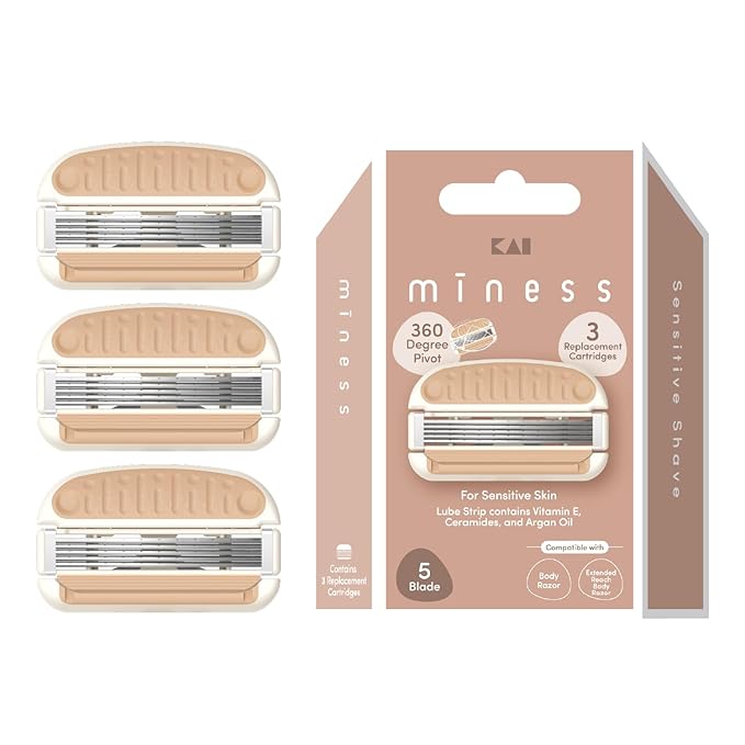 Kai Miness 5 Blade Razor Refill Cartridges, Gentle Beauty Groomer for Hair Removal, Ideal for Sensitive Skin, Japanese Steel Removes Body Hair, 3 Count