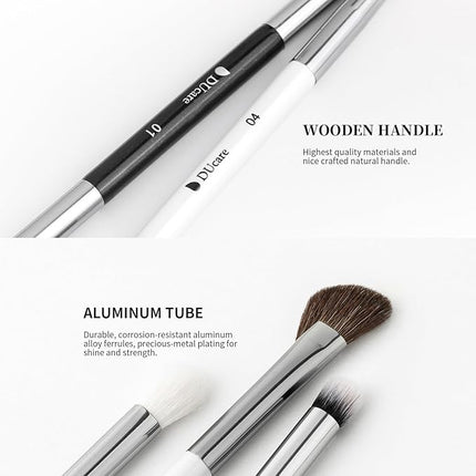 DUcare Eye Makeup Brushes Set, 5pcs Duo End Eyeshadow Brush Set with Travel Bag, Professional Eye Shadow Brushes Kit for Concealer, Eyebrow, Eyeliner, Nose Contouring, Blending