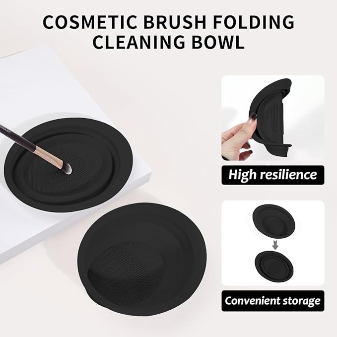 MAANGE 30pcs Professional Makeup Brush Set With Velvet Bag&5pcs Beauty Blender&2pcs Makeup Remover Puff&5pcs Triangle Powder Puff&3pcs Mini Thumb Puff&Toiletry Bag&2pcs Cleaning Mat (Blacksliver)