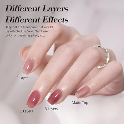 CANNI Jelly Gel Nail Polish Set – 6 Colors (Pink, Red, Nude Brown), 9ML Translucent Natural Shades, Soak Off UV LED Gel, High Gloss Nail Art for Salon & DIY