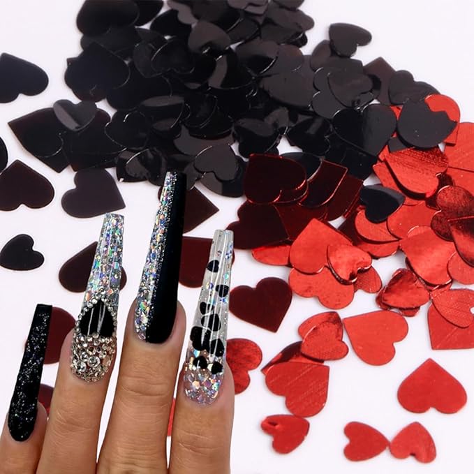 3D Heart Nail Art Glitter Sequins Laser Holographic Nail Glitter Flakes Sparkly Valentine's Nail Supplies Colorful Hearts Nail Sequins Accessories for Women Acrylic Nail Decoration Tips 6Grids