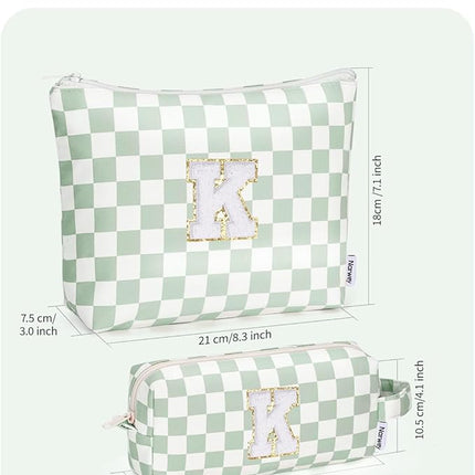 Narwey 2 PCS Valentines Day Gifts for Her Personalized Initial Makeup Bag, Girlfriend Teacher Women Teen Girls Gifts Trendy Stuff 10 11 12 14 13 15 16 Years Old, Travel Toiletry Bags Cosmetic Bag (K)