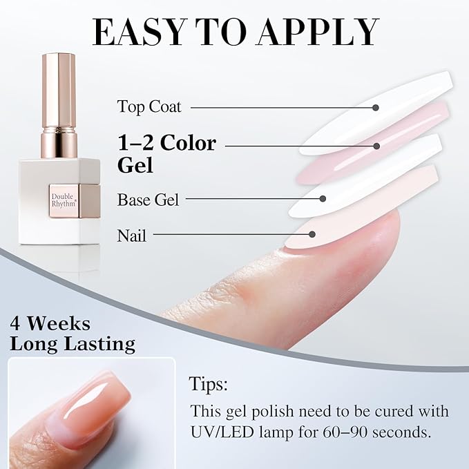 Double Rhythm Translucent Gel Polish Sheer Neutral Natural Light Milky Same Color Same Bottle 15ML Jelly Nail Polish Nail Art DIY at Home (Pink Purple-A1314)