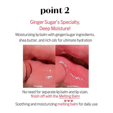 Etude Ginger Sugar Melting Balm Stick 05 Rosy Berry | Tinted Moisturizing Lip balm | Natural Ingredients Hydrate Ginger, Sugar, Shea Butter Moisturizing Relaxing Effect | K-Beauty