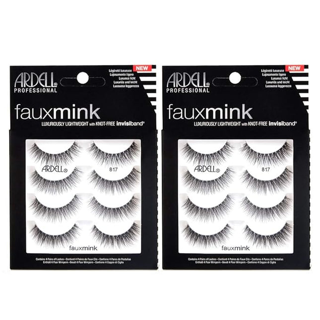 Ardell Faux Mink Lashes False Eyelashes 817 – Wispy Rounded Look, Natural Faux Mink Strip Lashes with Invisiband, 4 Pairs, 2 Pack